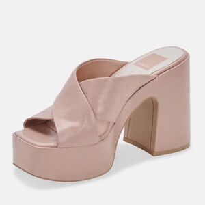 Dolce Vita Wonder Platform Leather Criss Cross Heels in Blush Nude